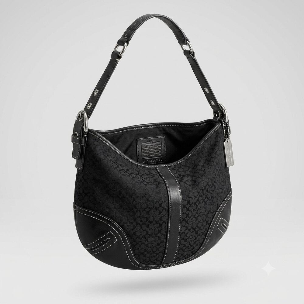 Coach Soho Signature Hobo Bag Black Jacquard Leather Trim Vintage Y2K 2158